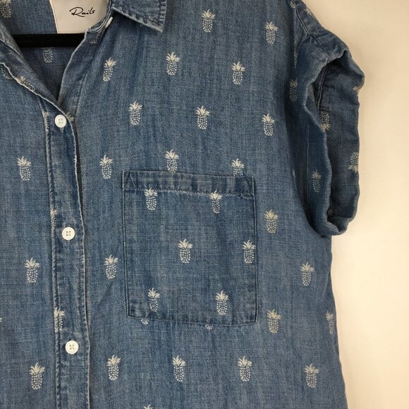Rails Whitney Chambray Pineapple Button Down Shirt Blouse Size S - Picture 6 of 12